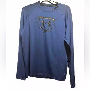 Under Armour Men's UA Baseball Training Long Sleeve Blue Sz Large Heatgear